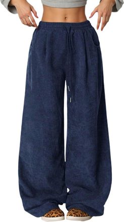 Generic Trousers Baggy Sweatpants Ripped Elastic Waist Wide Leg Sweat Pants Joggers Track Pants(Dark Blue,S)