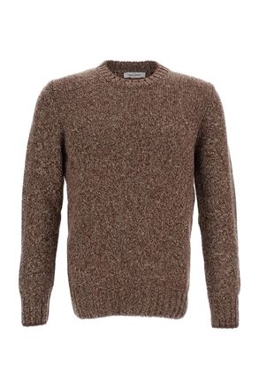 Gran Sasso Brown Herringbone Wool Crewneck Sweater