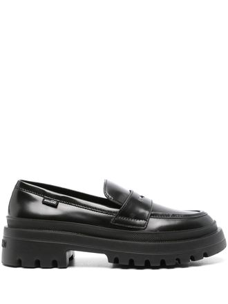 Love Moschino penny slot leather loafers - Black