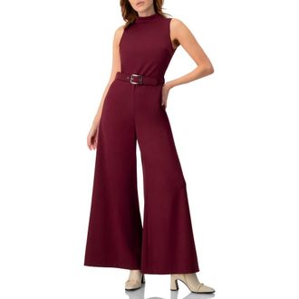 Ivonne Sleeveless High Neck Jumpsuit with Belt in Wine at Nordstrom, Size 14