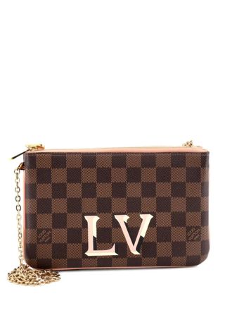 Louis Vuitton Pochette Damier clutch met dubbele rits - Bruin
