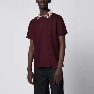 Burberry Polo con colletto Check in piqu&eacute; di cotone rosso