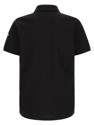 Moncler Tricolor Detail Cotton Piqu&eacute; Polo Shirt - Black