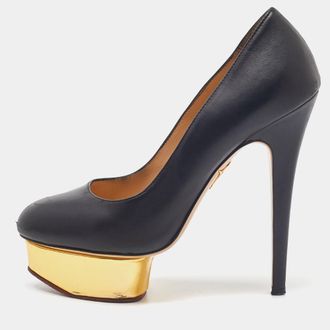 Charlotte Olympia Black Leather Dolly Platform Pumps