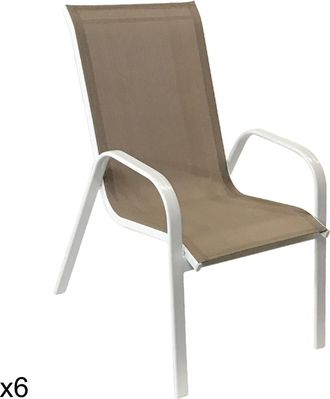 Happy Garden Juego de 6 sillas de textileno color topo y aluminio blanco
