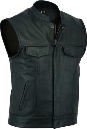 Generic Real Leather Son of Anarchy Style Club Vest - Mens SOA Motorbike Motorcycle Cut Off Sleeveless Full Grain Leather Black Biker Waistcoat with Dual Clos