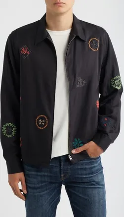 AllSaints Laurel Embroidered Lightweight Jacket in Orca Black at Nordstrom, Size Xx-Large