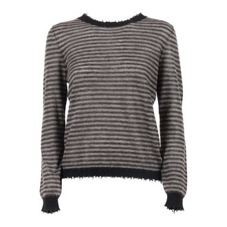 KANGRA Round-neck Knitwear, female, Gray, Size: M Girocollo Rigato Con Rifin. Sfrangiate