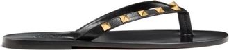 Valentino Garavani Schoenen, Dames, Zwart, 44 EU, Leer, Rockstud Thong Sandal