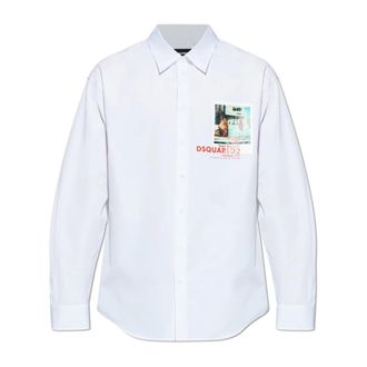 Dsquared2 Printed Shirt - Heren - Casual Overhemden - Wit - 3XL - Katoen - Overhemden