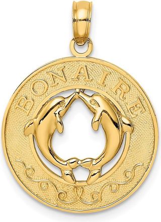 Diamond2Deal 14k Yellow Gold BONAIRE Circle with Dolphins Charm Pendant