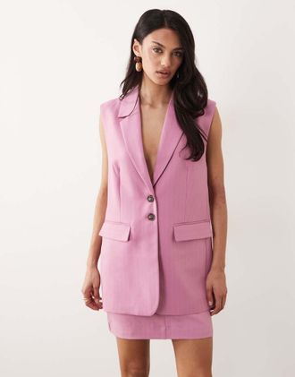 Vero Moda Gilet sartoriale taglio lungo rosa malva in coordinato