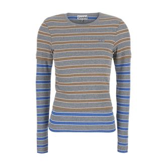 Ganni Tops, Dames, Veelkleurig, XS, Katoen, Long Sleeve Mesh Top