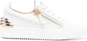 Giuseppe Zanotti Black Side Zippers Metallic Accents Leather Sneakers