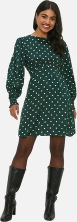 Dorothy Perkins Womens Dorothy Perkins Womens/Ladies Spotted Shirred Cuff Mini Dress - Green - Size: 16