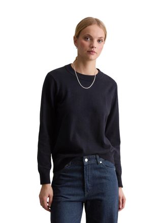 Marc O'Polo Denim Rundhalspullover MARC OPOLO DENIM regular fit aus Soft Cotton Stretch, Damen, Gr. XL, dunkelblau melange, Strick, Obermaterial: 58% Baumwolle, 25% Pol
