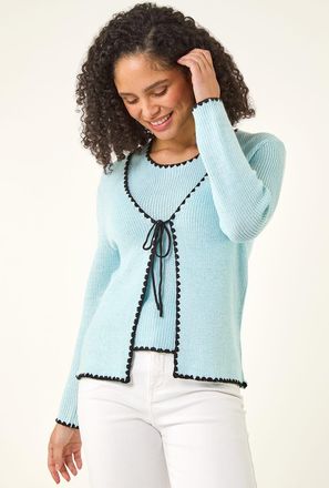 Roman Sequin Detail Trim Knit Cardigan