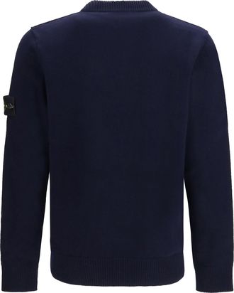 Stone Island Mens Sweater Crewneck With Logo Patch On The Sleeve Navy Blue Cotton