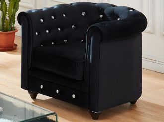 Vente-Unique Poltrona CHESTERFIELD in velluto Nero con bottoni effetto cristallo