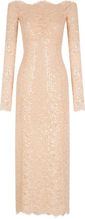 Paco Rabanne Midi Dress In Pink Lace With Rhinestones