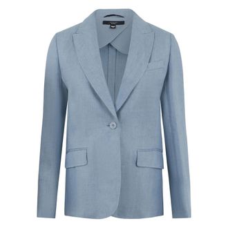 Max Mara Blazers, female, Blue, Size: L Linen single-breasted blazer