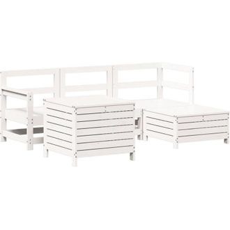 vidaXL Juego De Sof&aacute;s De Jard&iacute;n 5 Piezas Madera Maciza De Pino Blanco Vidaxl