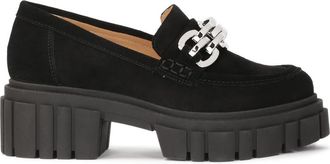 Kazar Su&egrave;de halfschoenen versierd met metalen schakels - Dames - Loafers - Zwart - 40 EU - Su&egrave;de - Schoenen