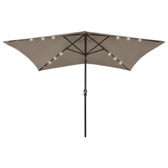 Berkfield Home Parasol with LEDs & Steel Pole Taupe 2x3 m in Beige
