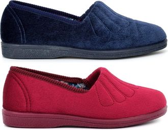 Generic Womens Wide Fit Slippers Ladies Wide Fit Slippers Womens EE Slipper Ladies Slip On EE Width 2E Width Rubber Sole Slip In Sizes 3-9 Wine/Red/Navy Blue 
