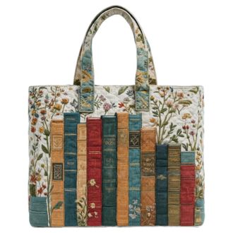 Generic Vintage Quilted Tote Bag,Cute Animals Print Cotton Shoulder Bag,Canvas Book Print Shoulder Bags for Vacation Shopping