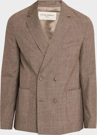 Officine G&eacute;n&eacute;rale Men & apos;s Light Brown Wool Leon Double-Breasted Sport Coat