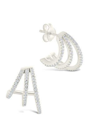 Sterling Forever Porter Cubic Zirconia Triple Hoop Earrings in Silver at Nordstrom
