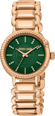 Roberto Cavalli Womens Dark Green Dial Rose Gold Quartz Watch