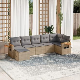 vidaXL Vidaxl - Set Sof&aacute;s De Jard&iacute;n 7 Piezas Y Cojines Rat&aacute;n Sint&eacute;tico Beige