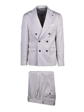 Daniele Alessandrini Light Grey Peak Lapel Polyester-Blend Suit