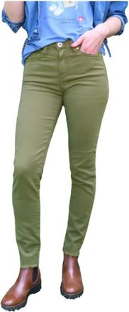 Denim Studio Katy broek met franjezoom - Dames - Slim Fit Broeken - Groen - W31 - Katoen - Broeken