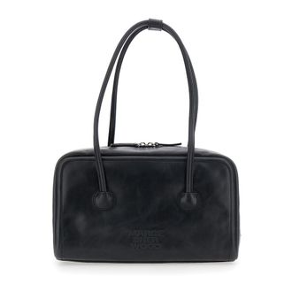 Marge Sherwood Shoulder Bag Boston With Logo Lettering On The Front Black Leather For Women Cow