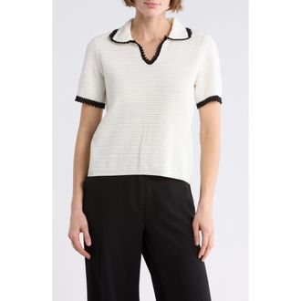 Parker Tipped Short Sleeve Cotton Sweater in Antique White at Nordstrom Rack, Size Xx-Small