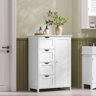 Vasagle Large Bathroom Floor Cabinet 4 Drawers 1 Door Adjustable Shelf in White
