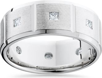 Pompeii3 Mens Princess Cut Diamond Wedding Ring Comfort Fit Brushed Bevel 14K White Gold Size Selectable