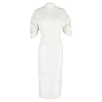 Emilia Wickstead Shari Open-Back Sequined Midi Dress in White Polyester