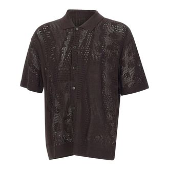 Lacoste Short Sleeve Shirts, male, Brown, Size: XL Lacy Knit Crocodile Shirt
