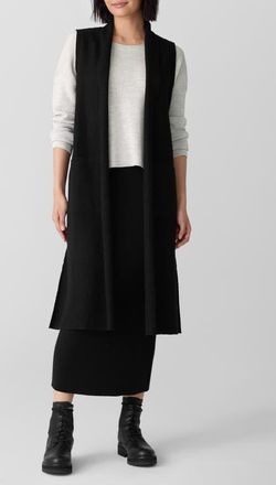 Eileen Fisher Shawl Collar Wool Longline Vest in Black at Nordstrom, Size X-Large