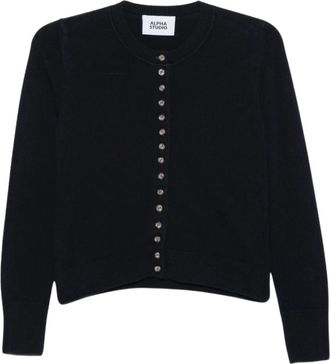 Alpha Studio Fijngebreide Cardigan met Ronde Hals - Dames - Vesten - Blauw - M - Truien & Vesten