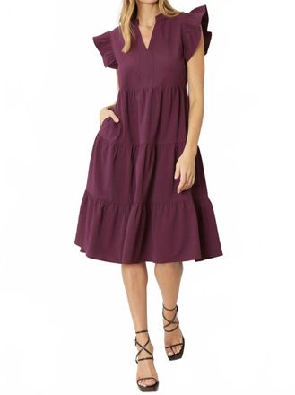 Entro Ruffled Pocket Tiered Midi Dress In Eggplant