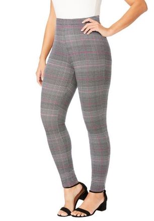 Jessica London Everyday Stretch Cotton Legging in Black Plaid at Nordstrom, Size 32