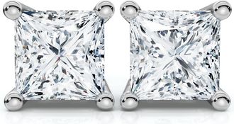 Pompeii3 66Ct Square Princess Cut Natural Diamond Stud Earrings in 14K Gold Basket Setting