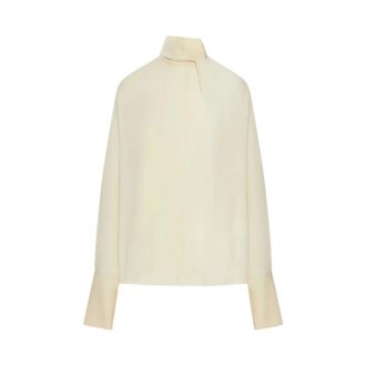 Tom Ford Overhemden, Dames, Beige, S, Leer, Washed Silk Georgette Lange Mouw Blouse