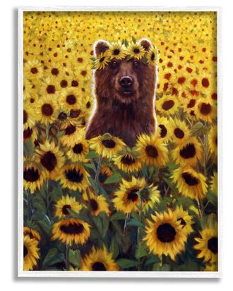 Stupell Industries Happy Bear Sunflower Field Framed Giclee Wall Art By Lucia Heffernan