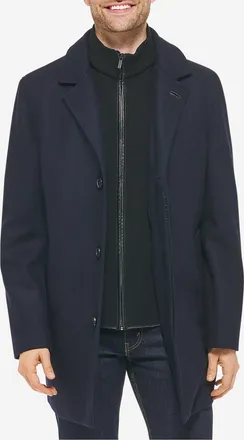 Cole Haan Mens Wool-Blend Car Coat - Blue Size Medium